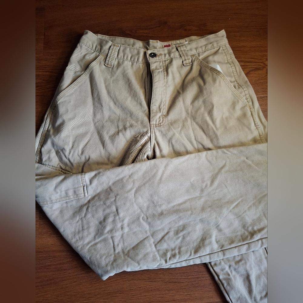 Wrangler Cargo 30 32 Relaxed Fit Men's Khaki Beige Pants Fleece Lined